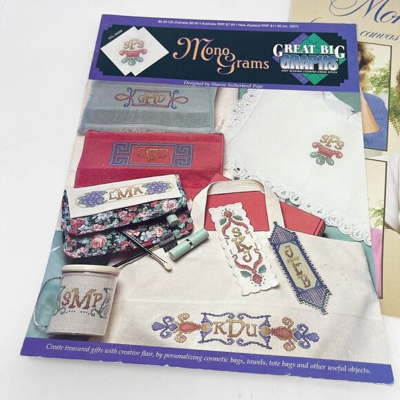 Lot of 3 Counted‎ Cross Stitch Alphabet Monogram Patterns Leaflets Vintage - Picture 2 of 9